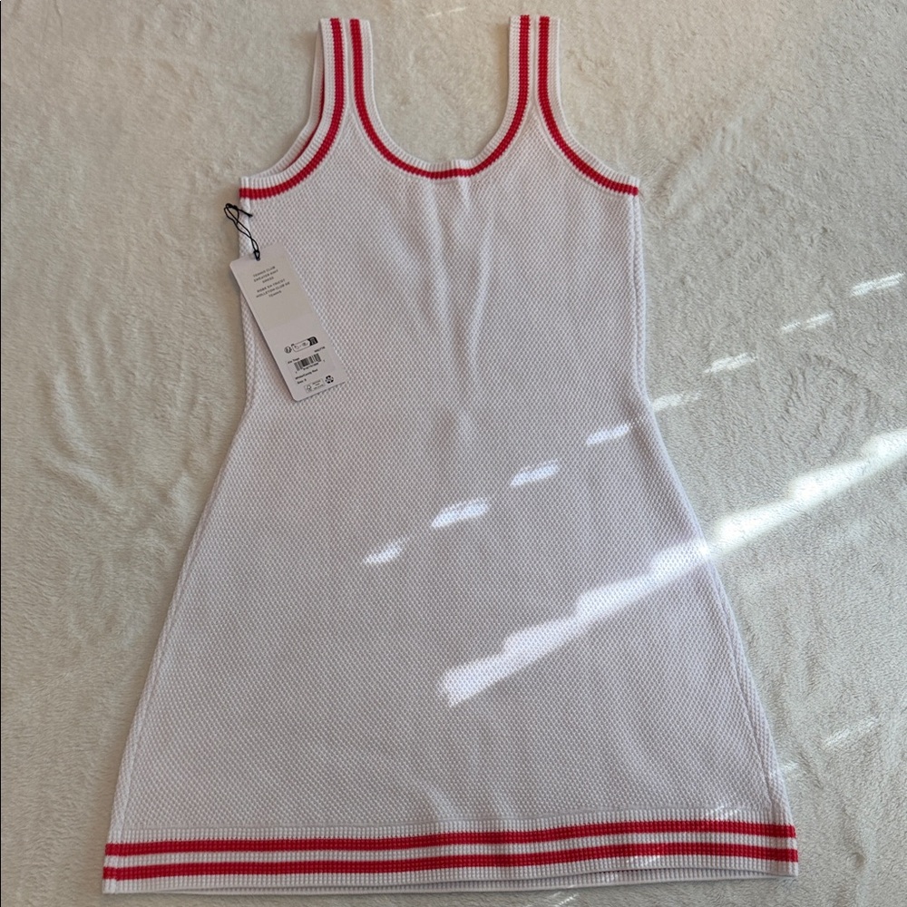 ALO Yoga White Tank Dress with Red Contrast Trim